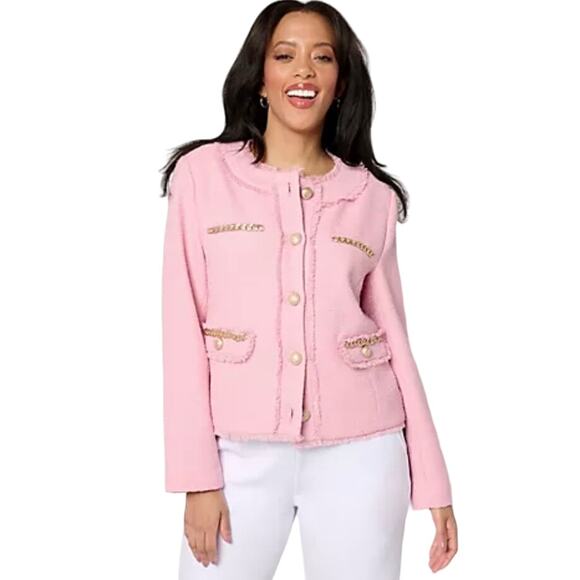 dennis basso Jackets & Blazers - QVC Dennis Basso Textured Jacket with Goldtone Chain Detail NWT Rose Size 12 (L)